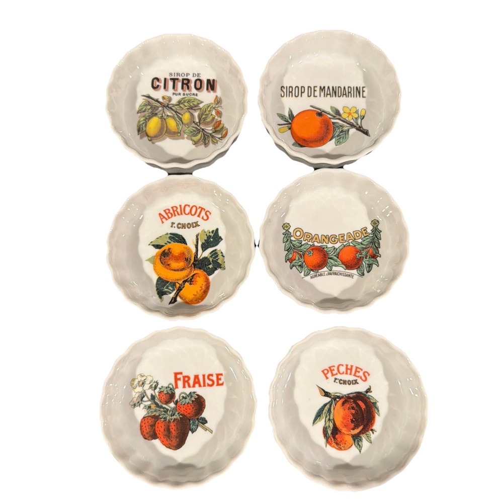 Vtg Williams Sonoma 6 Harvest Market Fruit‎ Tart Ramekins Rosanna Made Italy 4"